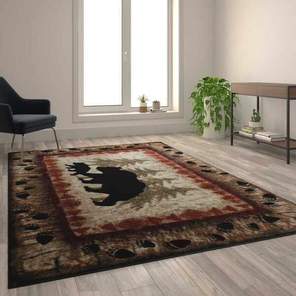 Flash Furniture 6' x 9' Brown Rustic Bear and Cub Olefin Area Rug KP-RGB3940-69-BN-GG - main